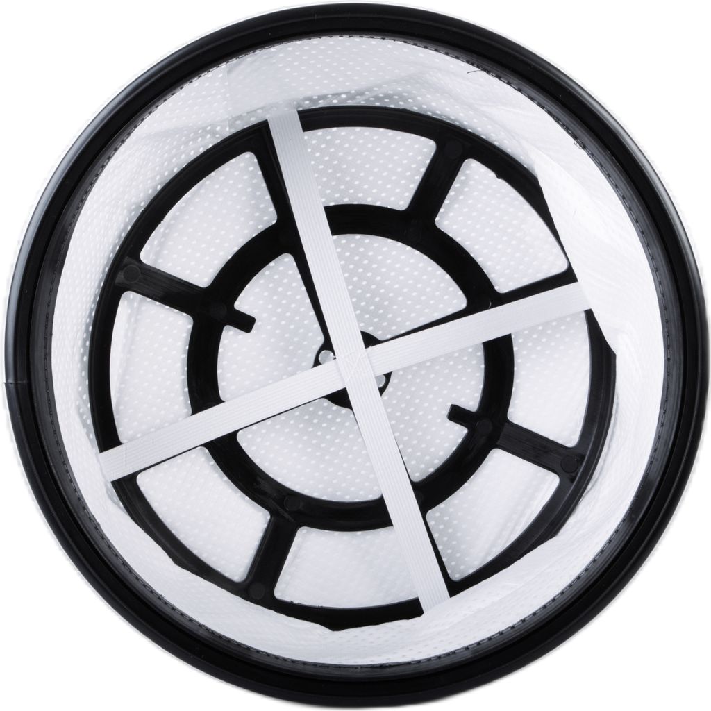 A close-up, top-down view of a round vacuum cleaner filter.