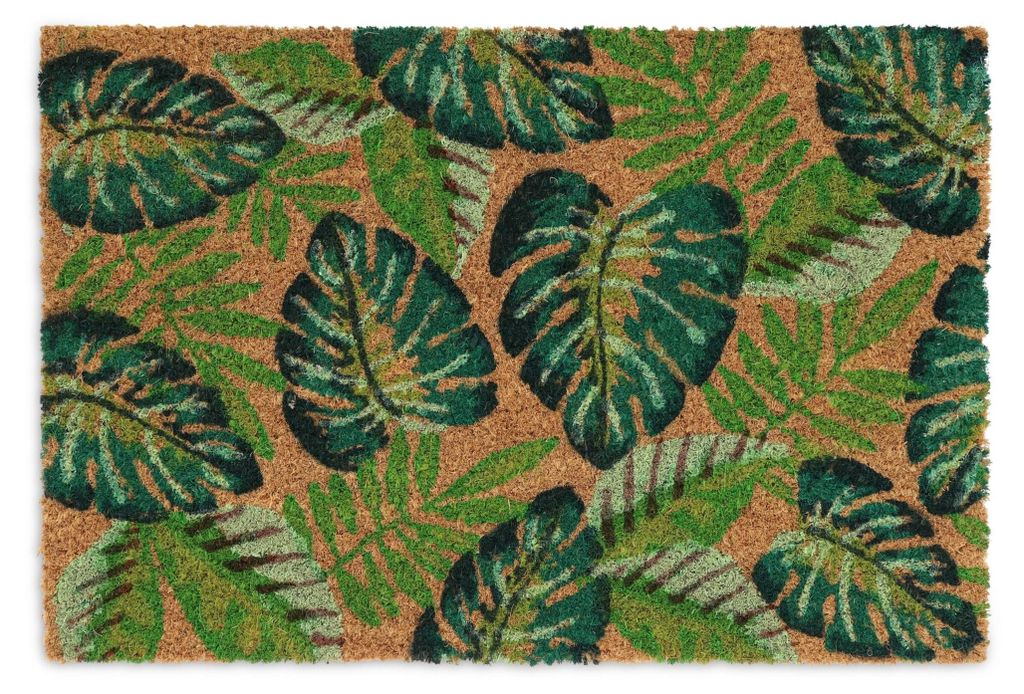 Tapis d'entrée Relaxdays en fibre de coco, motif feuilles, Image du produit 