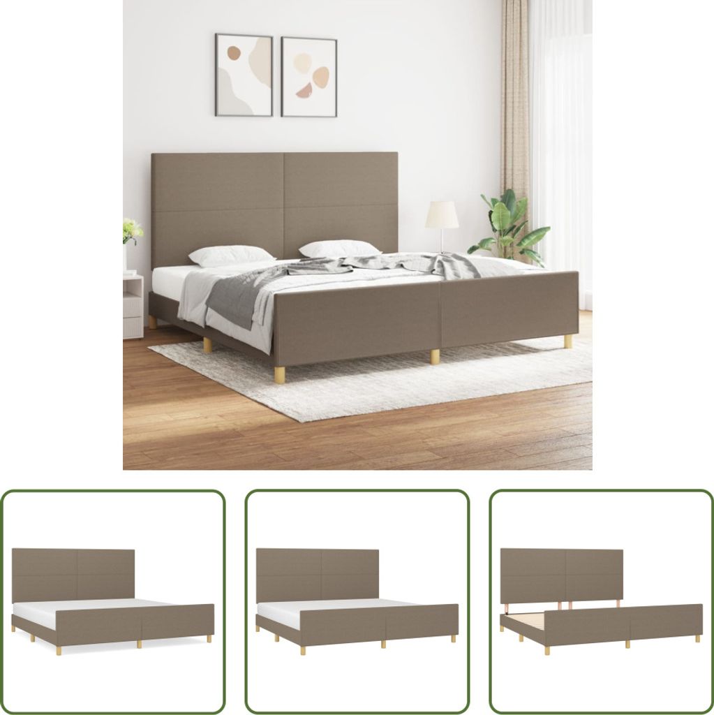 The Living Store Bettgestell mit Kopfteil Taupe 200x200 cm Stoff