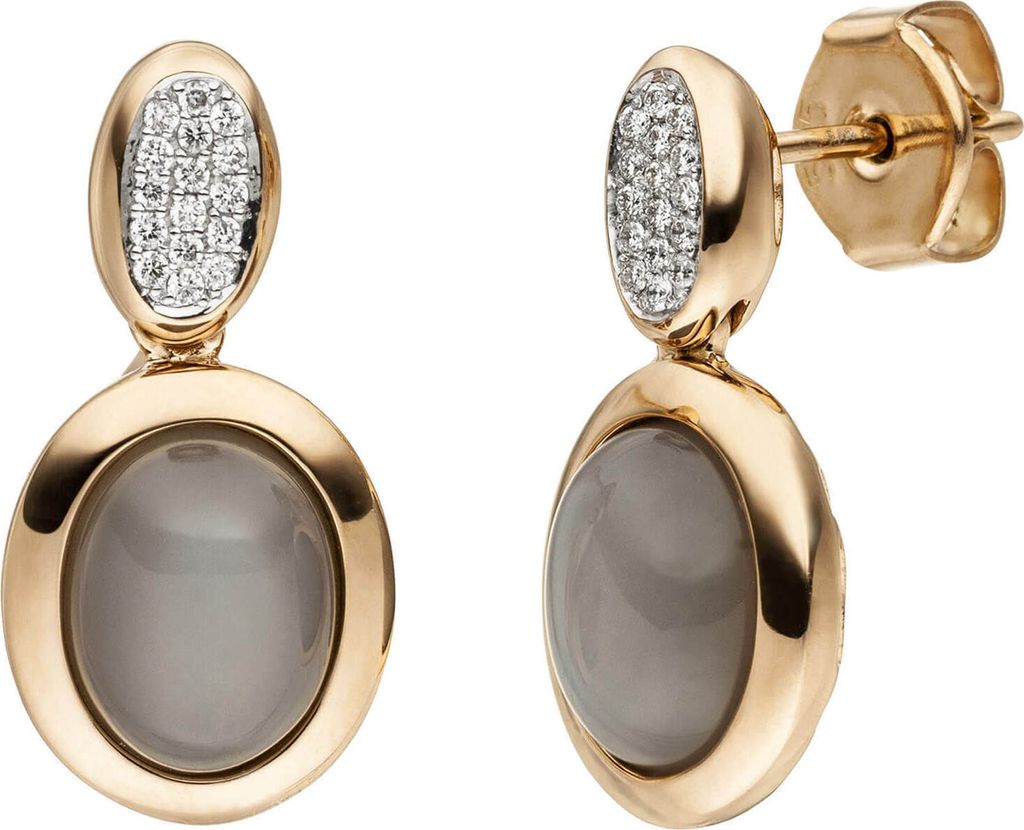 Ohrstecker Mondstein-Cabochons 32 Diamanten Brillanten 585 Gold Rotgold Rosegold