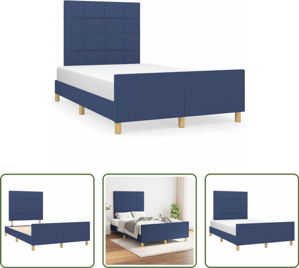 The Living Store Bettgestell mit Kopfteil Blau 120x190 cm Stoff
