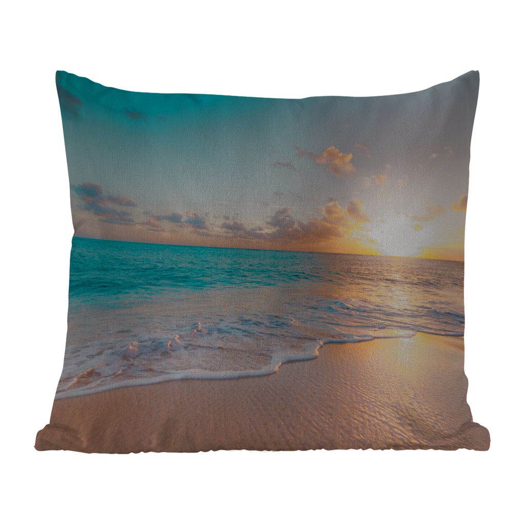 MuchoWow Outdoor Kissen - Sonnenuntergang - Strand - Meer - Sommer - Blau - 45x45 cm - Wetterfest - Lounge Kissen - Fotokissen - Dekoratives Kissen