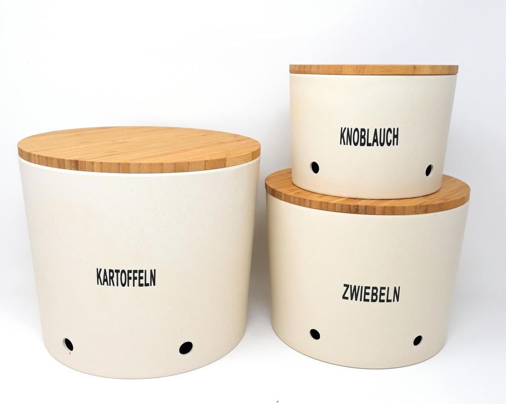 3er Set Zwiebel-, Knoblauch- & Kartoffeltopf creme weiß Magu Natur Design