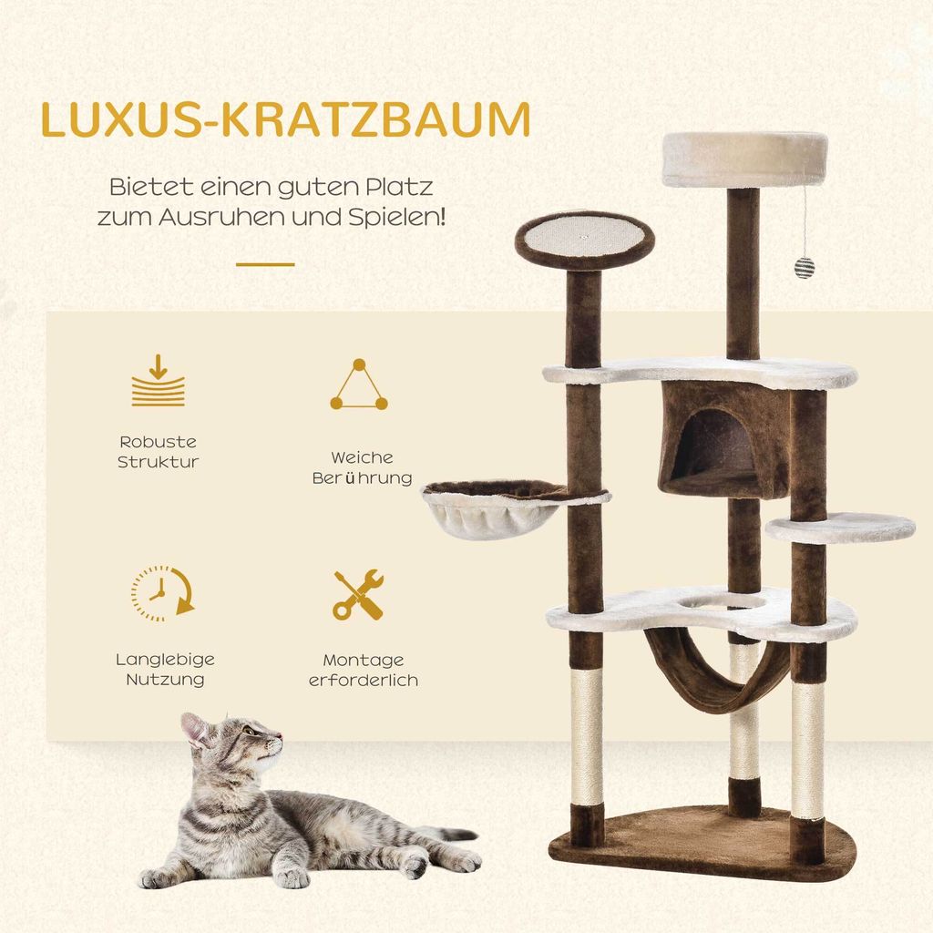 PawHut Kratzbaum mit Katzenhöhle Hängematte XXL Katzenbaum Produktbild 4
