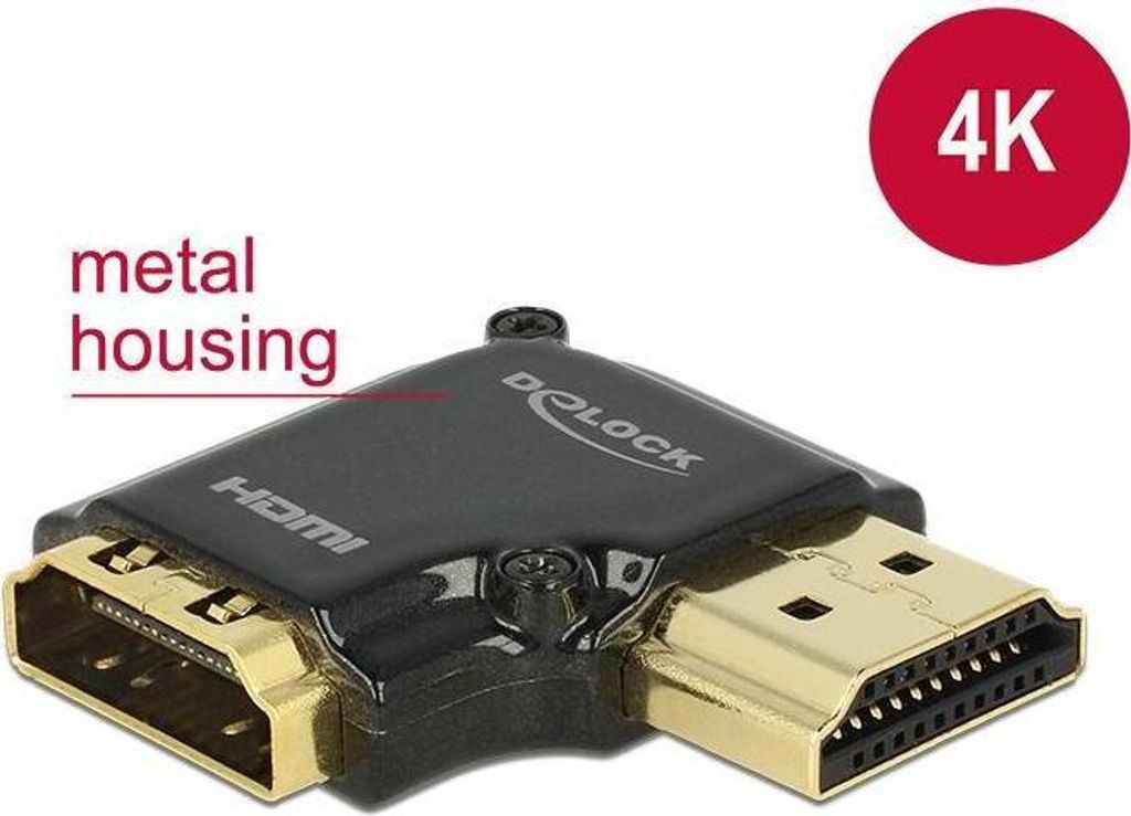 Delock Adapter High Speed HDMI mit Ethernet – HDMI-A Buchse > HDMI-A Stecker 4K 90° gewinkelt rechts schwarz