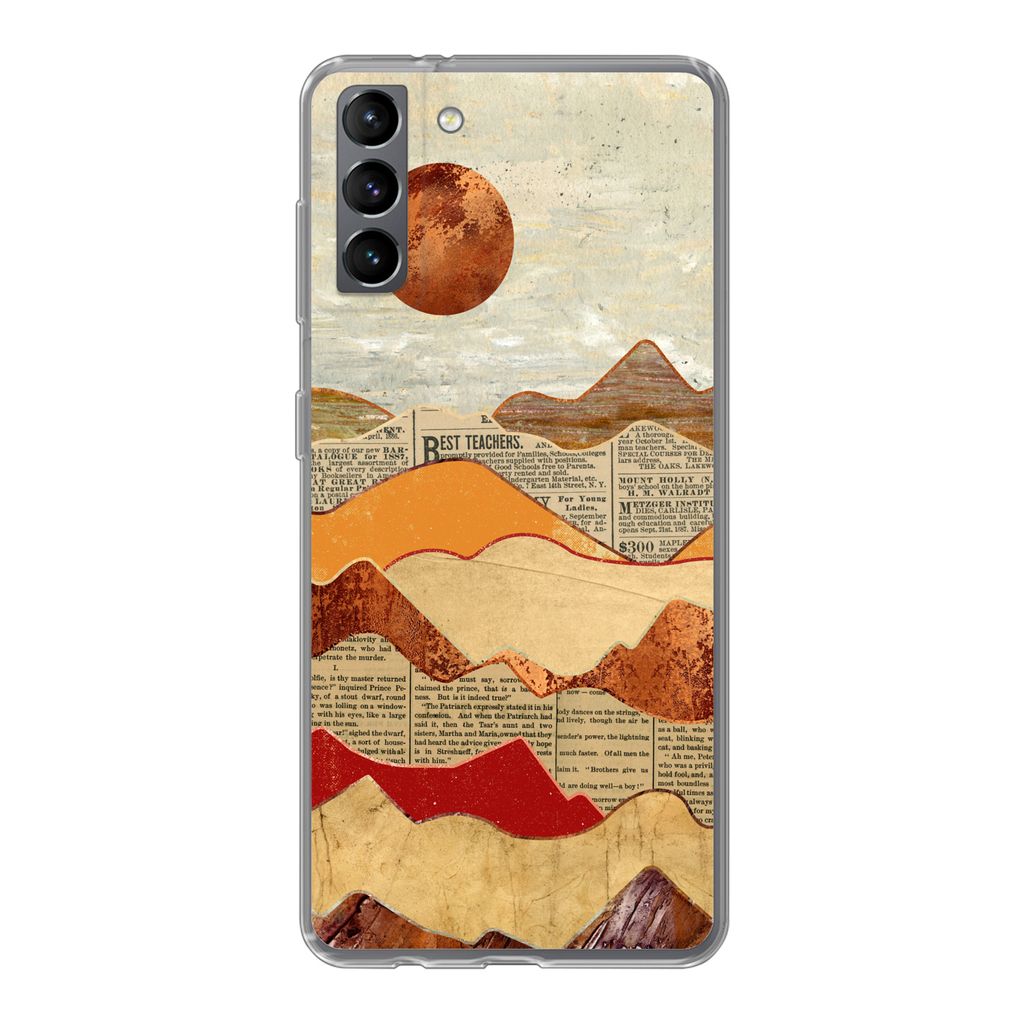 MuchoWow Handyhülle Schutzhülle Hülle für Samsung Galaxy S21 Plus Vintage - Zeitung - Marmor Silikon Softcase Handy Hülle - Handy-Tasche