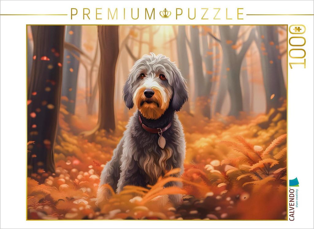 CALVENDO Puzzle Aussiedoodle im Herbstwald | 1000 Teile Produktbild 