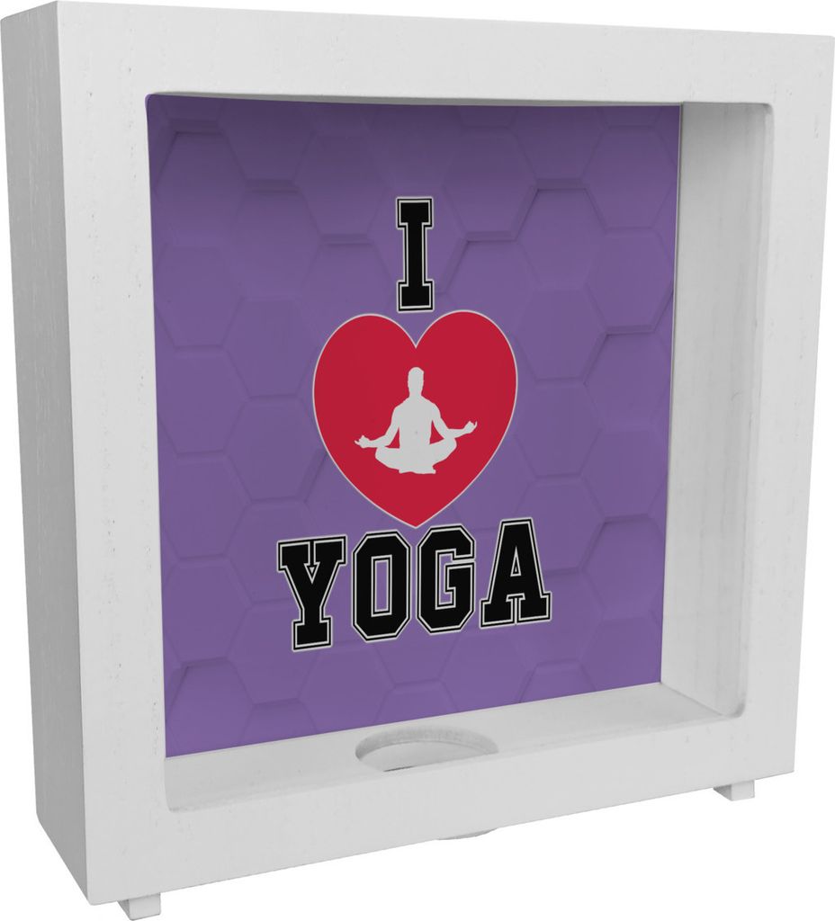 I love Yoga Rahmen Spardose aus Holz in Lila für Yogalehrer