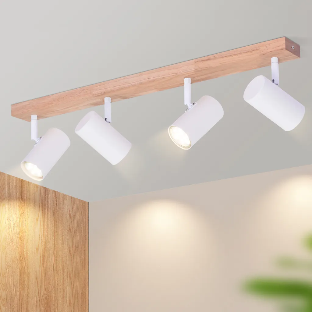 ZMH Lampada Soffitto Bambini Legno Bianco 4 Luci GU10 Vintage