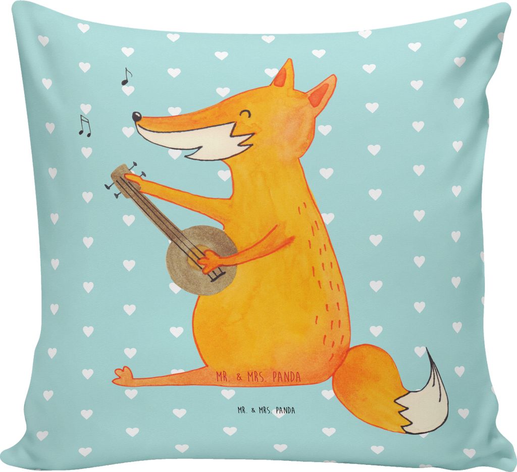 Mr. & Mrs. Panda kissen für sofa Fuchs Gitarre - Türkis Pastell - Geschenk, Sänger, kuschelkissen 40x40, Polster, mikrofaser, Sofakissen, Optimi...