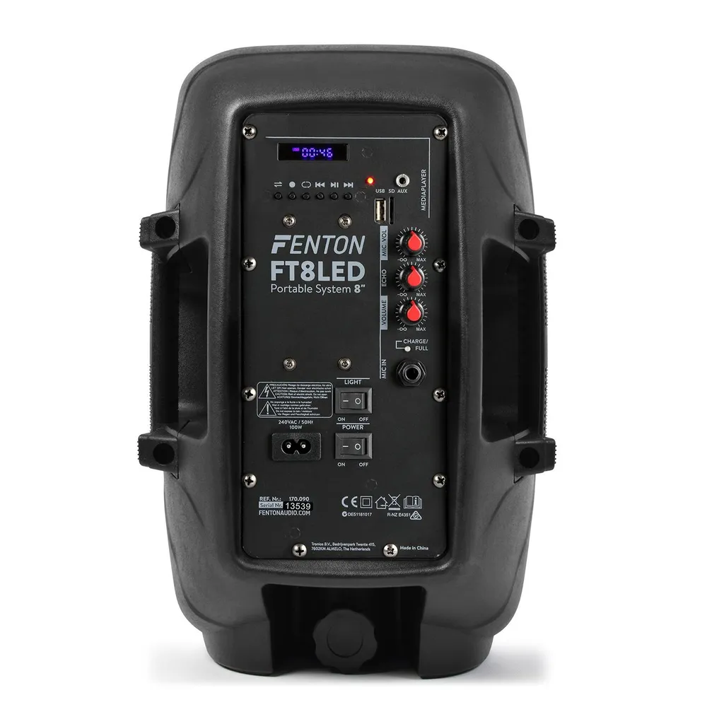 Fenton FT8LED Enceinte Active 8" 300W Bluetooth avec Micro Filaire