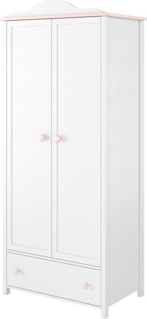 Kinderschrank für Mädchen Ballerina 2-türiger Schrank mit 3 Regalen Schublade Weiß und Rosa Kinderkleiderschrank mit Kleiderstange, Farbe: Wei...