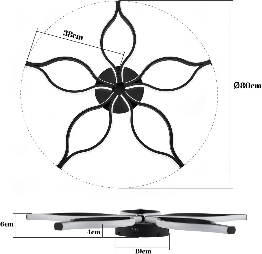 Plafonnier LED 80 cm Noir Variable 3000-6500K avec Télécommande 75W