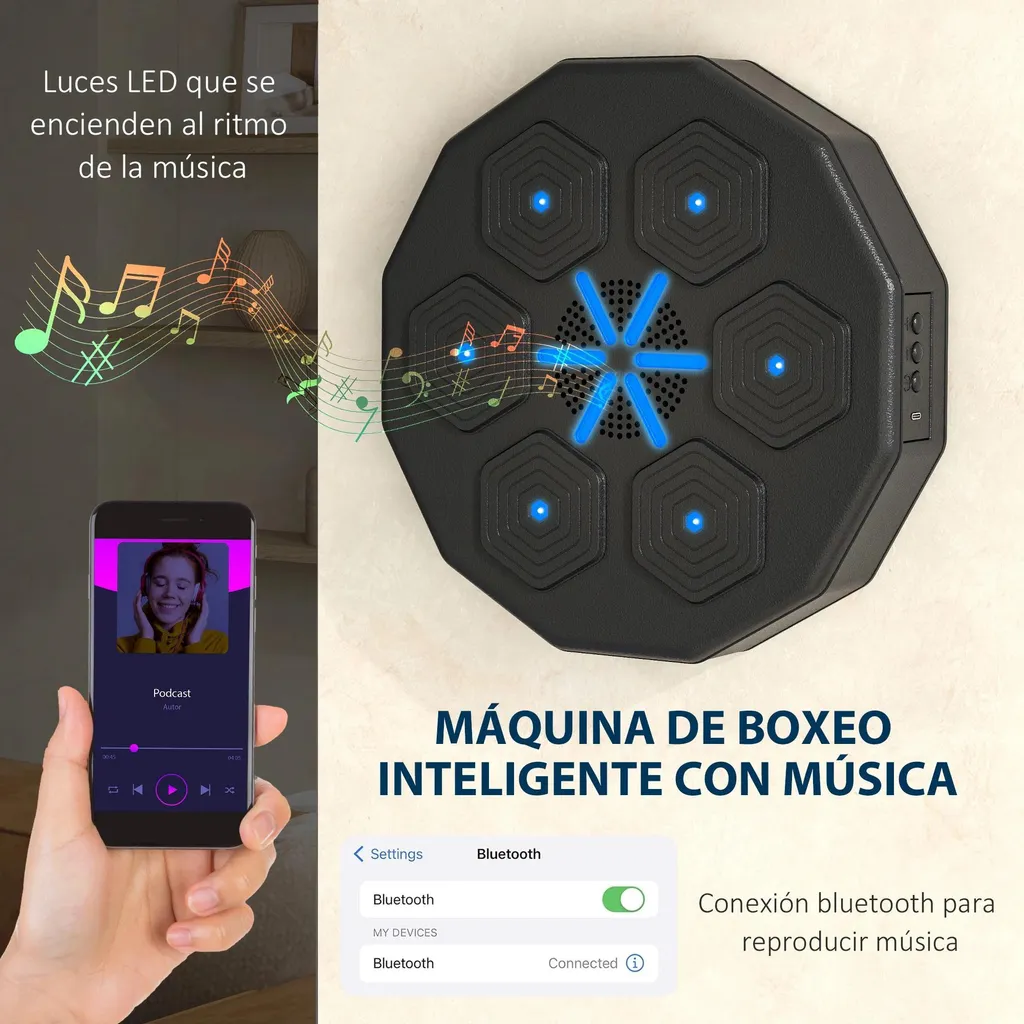 Machine de boxe musicale murale - Plateau interactif Bluetooth et LED