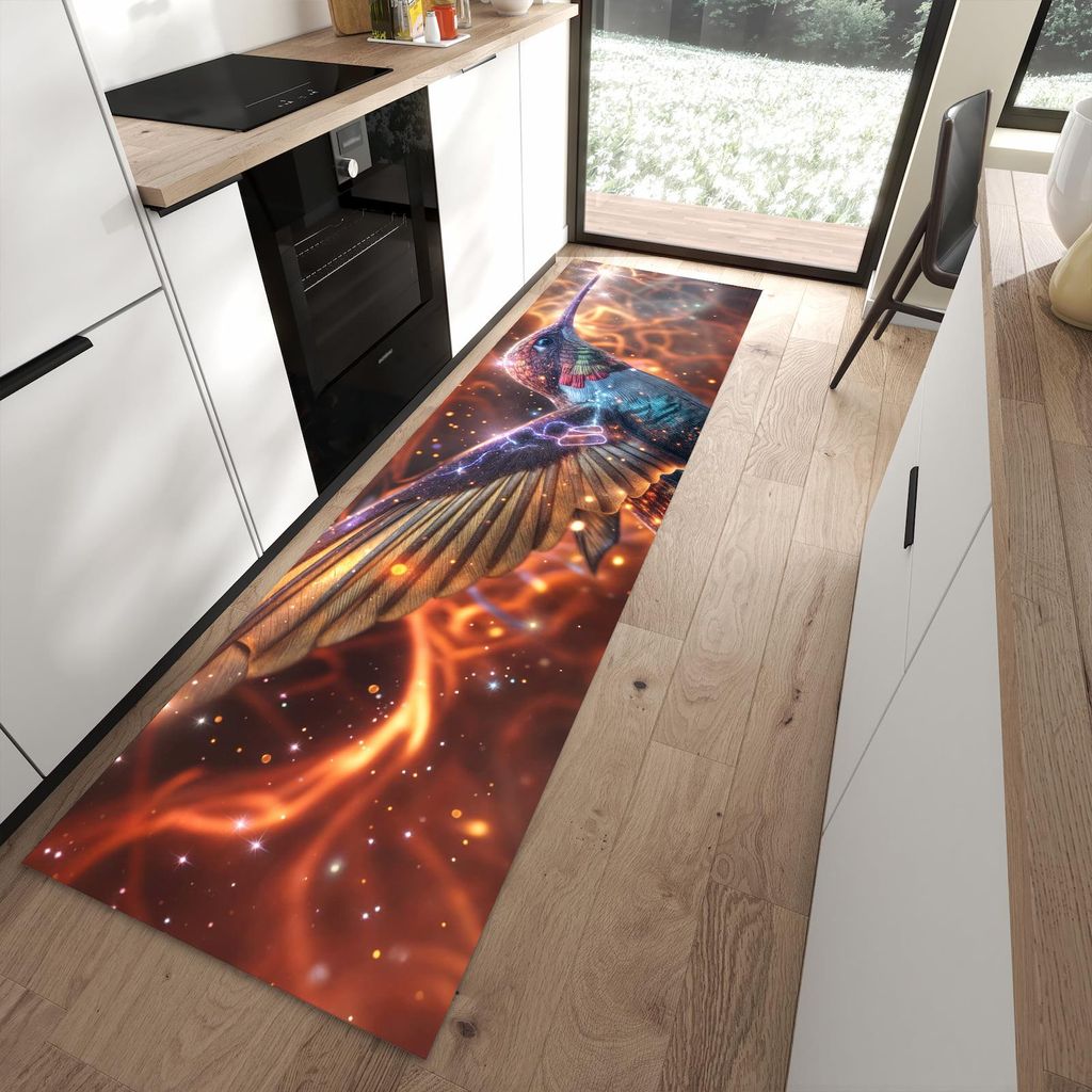 Küchenteppich 80x280cm rutschfest & abwischbar PVC Läufer - Schimmernder Kolibri