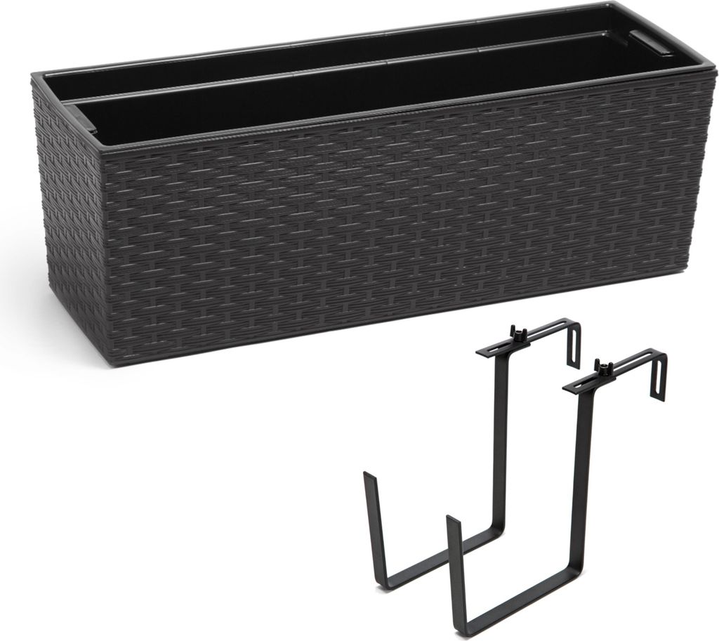 Ratanový balkonový květináč s háčky černá 19 x 56 x 19,5 cm Obrázek produktu 