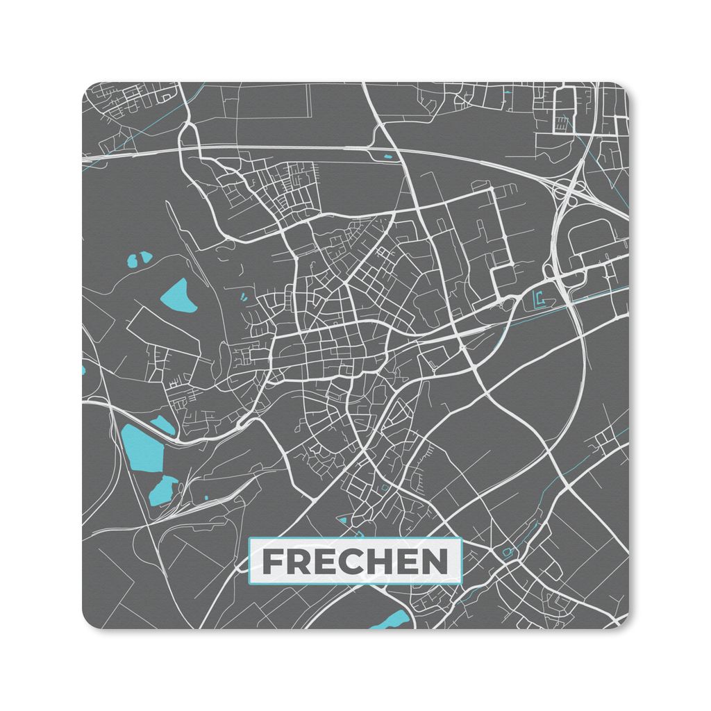MuchoWow Mauspad Mousepad Frechen - Stadtplan - Blau - Karte - Deutschland 20x20 cm - Mousepads - Maus Mat - Pad - Mausunterlage - Desk Mat - Bur...