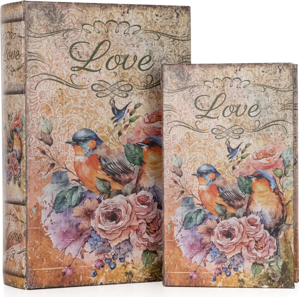 Scatole Decorative Libro Vintage Set 2 | Portaoggetti Design Romantico
