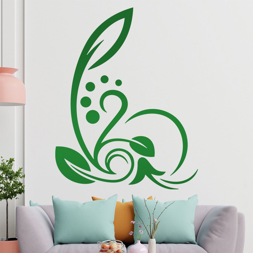 Blätter - Linien Punkte Wandtattoo in 6 Größen - Wandaufkleber Wall Sticker - Dekoration, Küche, Wohnzimmer, Schlafzimmer, Badezimmer