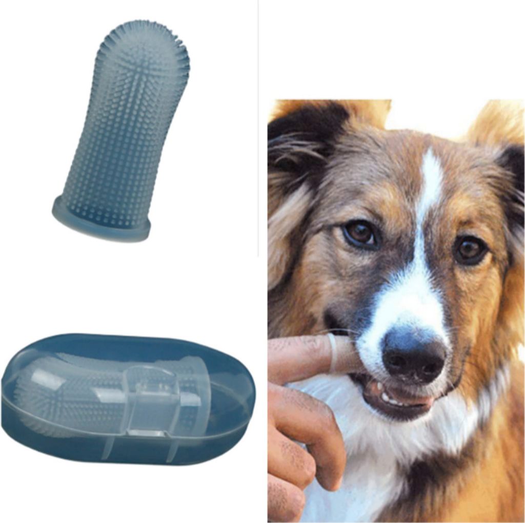 INF Fingerbürste für Haustiere – Silikonzahnbürste für Hunde und Katzen Weiß