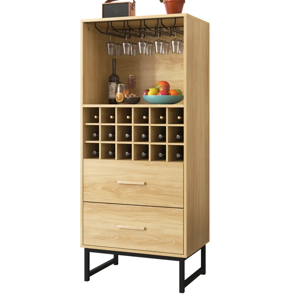 Buffet Armoire à Vin 18 Compartiments Style Industriel Bois et Noir - 3