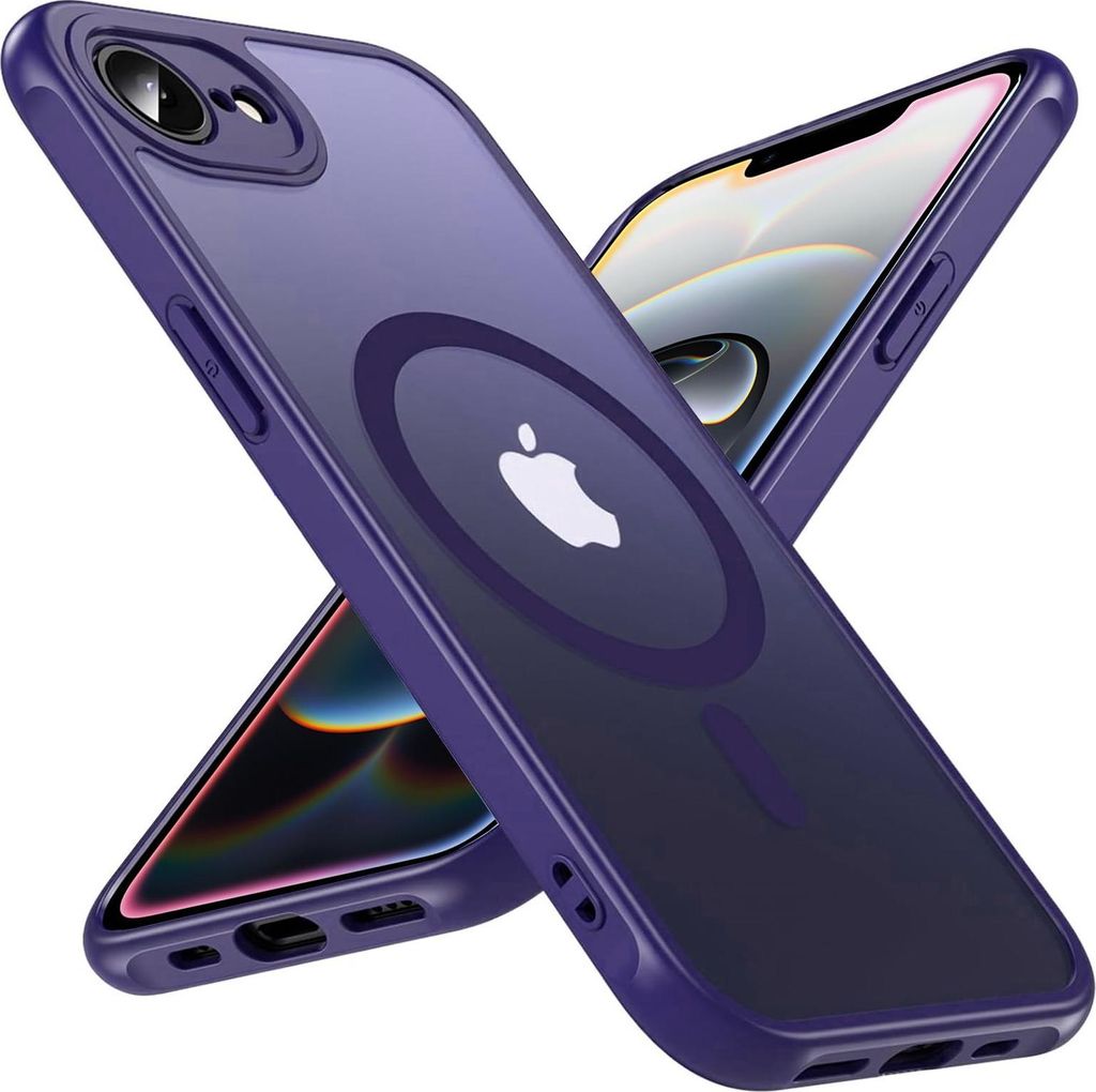 Two purple iPhone cases are shown diagonally against a white background. One case is in the foreground, and the other is behind it, slightly angled.