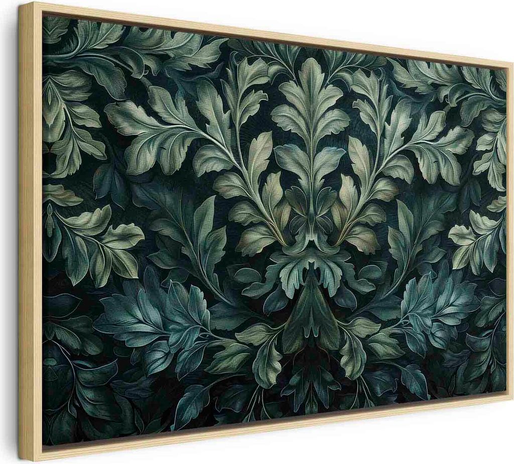 Italienischer Leinwand Leinwandbild - Dark Green Victorian Leaves: Botanical Carved Composition 60x40 cm Muster f-H-10013-b-a