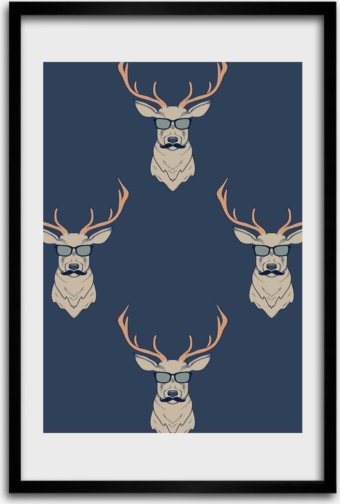 Bild - Bilderrahmen - 40 cm x 60 cm - MDF - Rahmen - Wandkunst - Hipster Hirsch