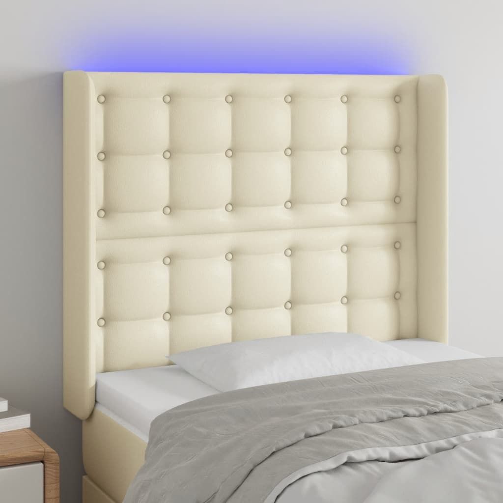 Möbel LED Kopfteil Creme 93x16x118/128 cm Kunstleder - Kopfteile 3124128