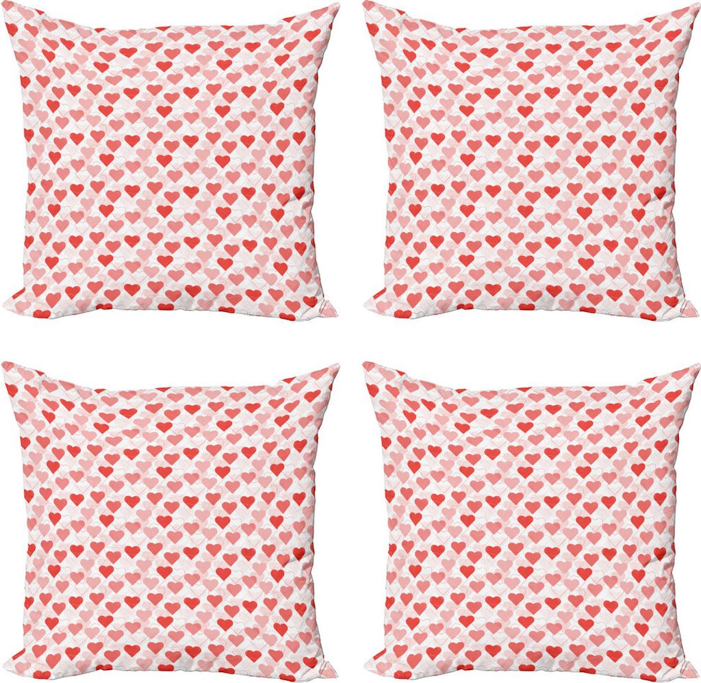 ABAKUHAUS Vintage Valentine Kissenbezug Set (4 Stück), Liebe Arty Herzen, Moderner Doppelseitiger Digitaldruck, 45 cm x 45 cm, Coral Blush