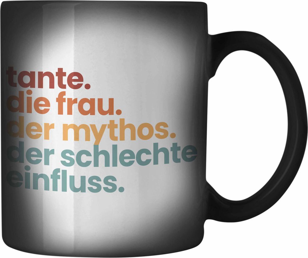 Trendation - Tante Frau Mythos Schlechter Einfluss Geschenk Farbwechsel Zauber-Tasse Geschenkidee Beste Tante Karabiner Farbwechsel Zauber-Tasse Ed...