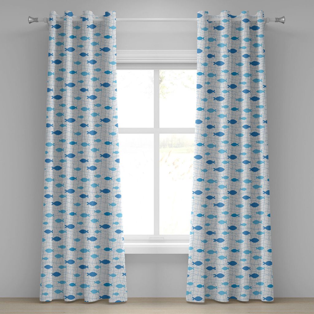 ABAKUHAUS Fisch Ösenvorhang, Fischnetz mit Polka Dots abstrakte Tier Silhouetten Natur inspiriert Bild, Dekorative 2-Panel-Fenstervorhänge, 280 c...