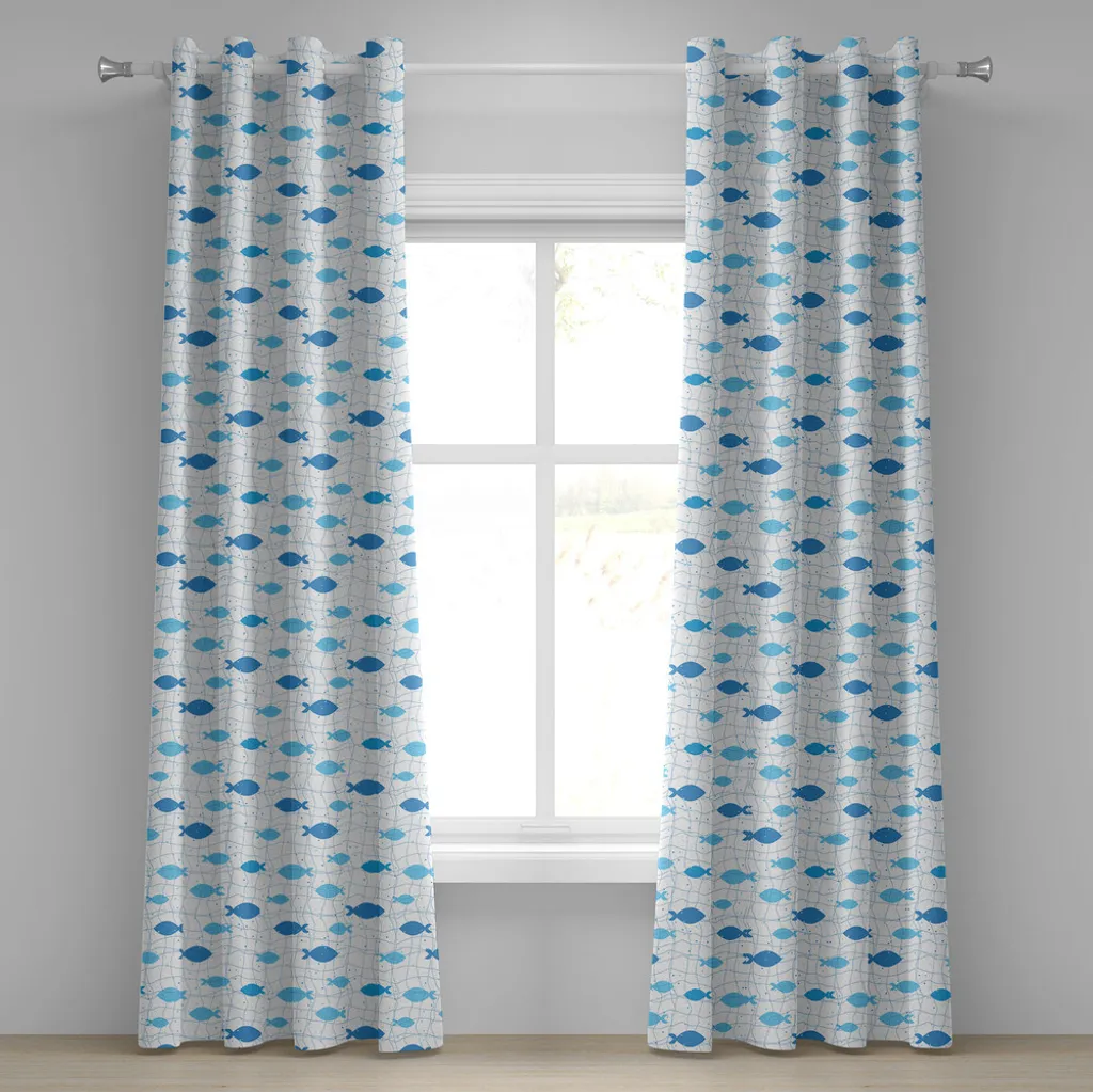 Rideau décoratif anti-regards pour salon motif filet de pêche bleu
