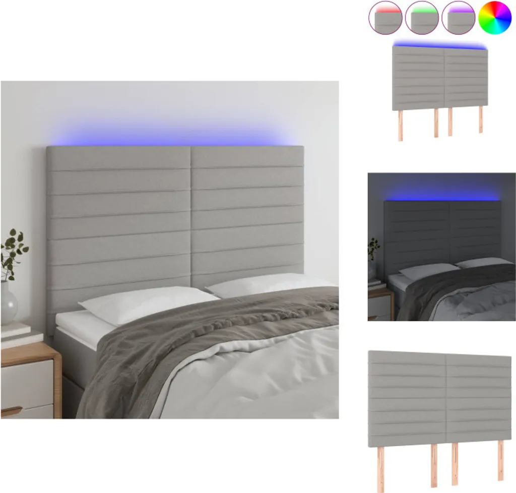 Tête de lit réglable en tissu gris clair 144 cm avec éclairage LED