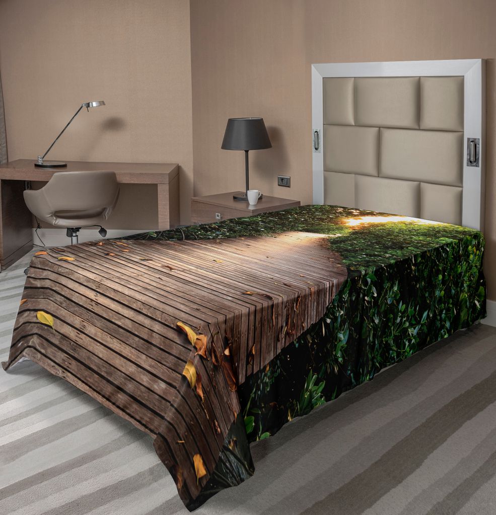 ABAKUHAUS Dschungel Bettlaken, Promenade im Mangroven Wald Tunnel Sonnenuntergang Herbst goldene Blättern, weiches bequemes oberes Bettlaken für ...