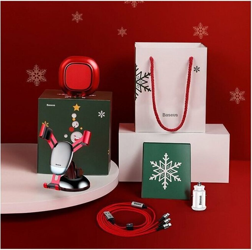 Baseus Autozubehör Geschenkset für Weihnachten Weihnachtsgeschenk mit KFZ Handy Halterung, 3in1 Ladekabel Set, Dual USB Zigarettenanzünder Ladeg...