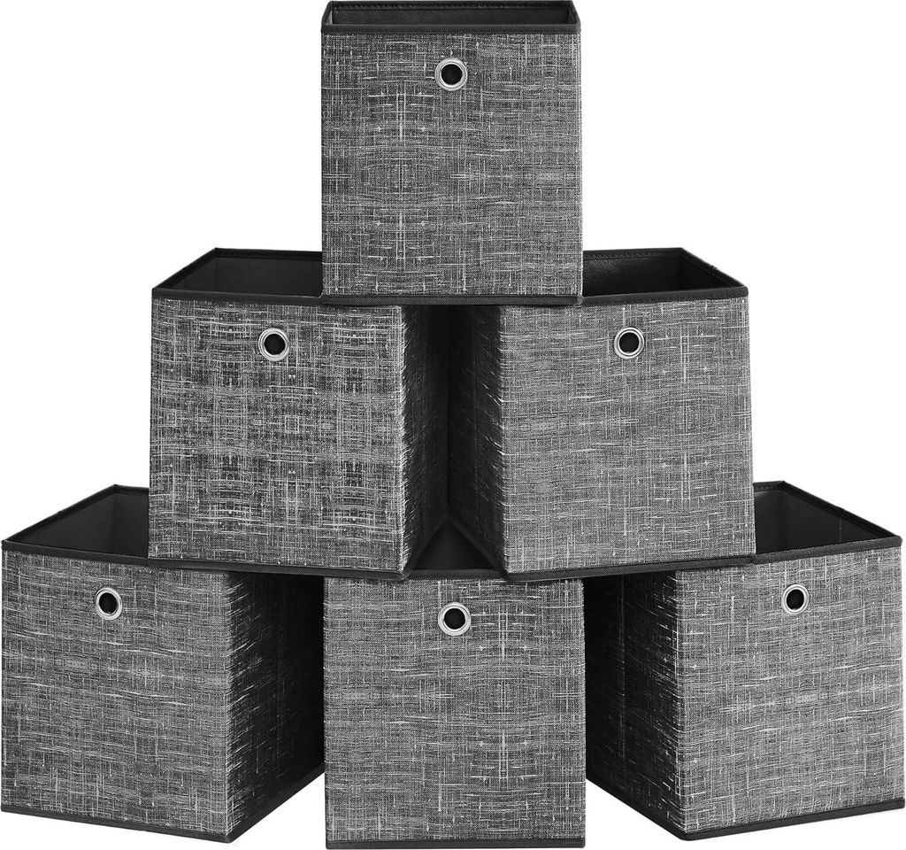 Aufbewahrungsboxen Set von 6 Vliesstoff-Aufbewahrungsboxen mit Griff - 26 x 26 x 28 cm - faltbare Box für Kleidung Heathered Schwarz RFB026B01