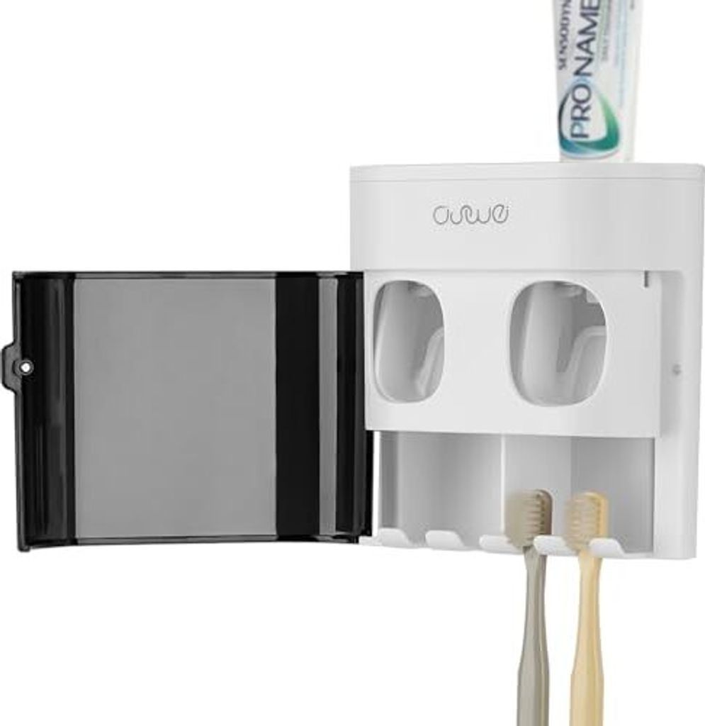 Linkidea Zahnbürstenhalter 2 Zahnpasta-Quetschungen, 4 Slots Kleiderbügel, Wandmontage-Spender Duschbad, kompatible Mund-B-Kreuzung, Colgate Extr...