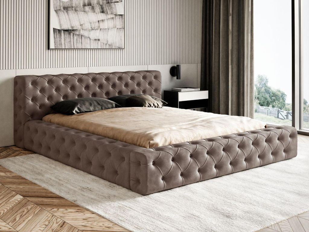 GRAINGOLD Glamour Polsterbett 180x200 cm Armani Bis - Premium Doppelbett, Samtstoff, Lattenrost - Bett mit Bettkasten - Braun (Magic Velvet 2205)