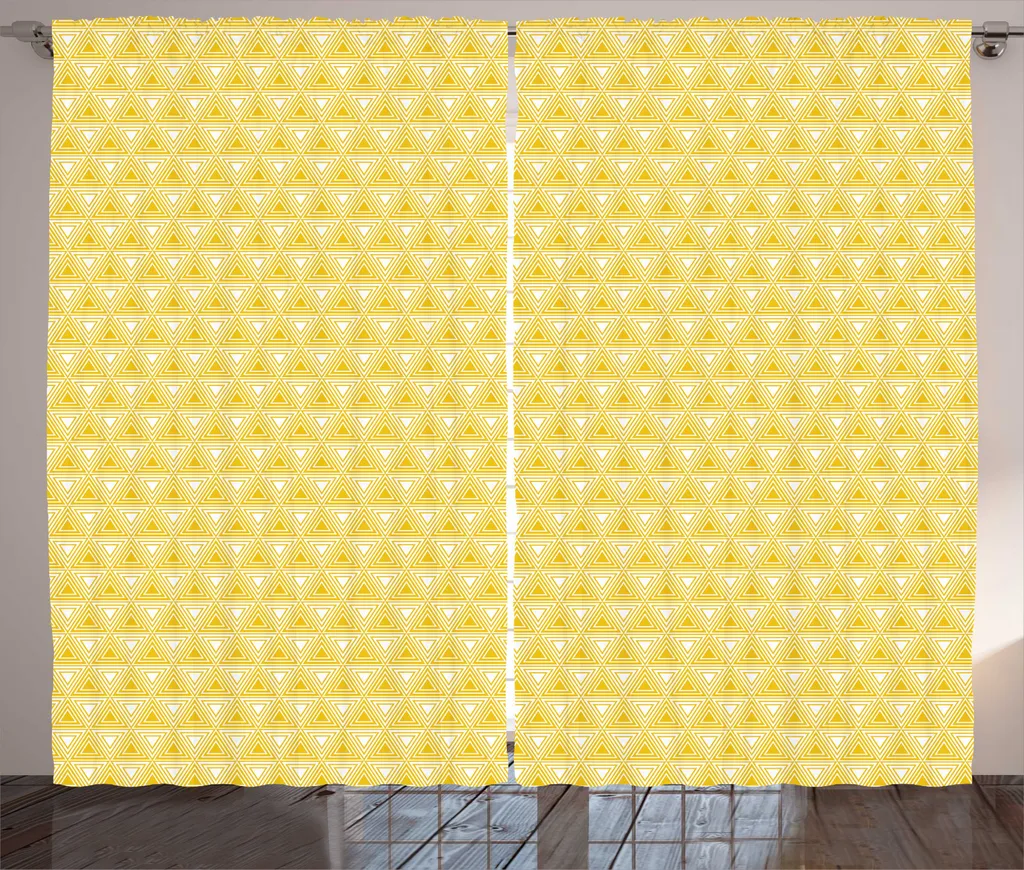 Rideau moderne ABAKUHAUS motif triangles jaune terre 280 x 225 cm