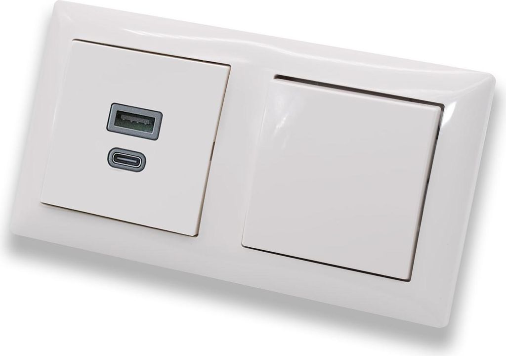 EBROM USB-C und USB-A Unterputz Steckdose/Lader, 45+15 Watt Leistung – Schnellladefunktion für Wearables, Smartphones und Tablets mit Busch Jäg...