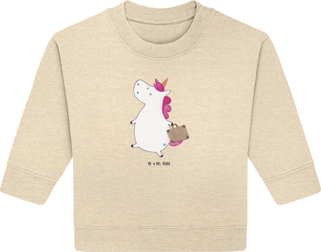 Mr. & Mrs. Panda Organic Baby Pullover Einhorn Koffer 24. - 36. Monat - Natural Raw - Geschenk, Einhörner, Bullover, Abenteuer, Unicorn, Lustig