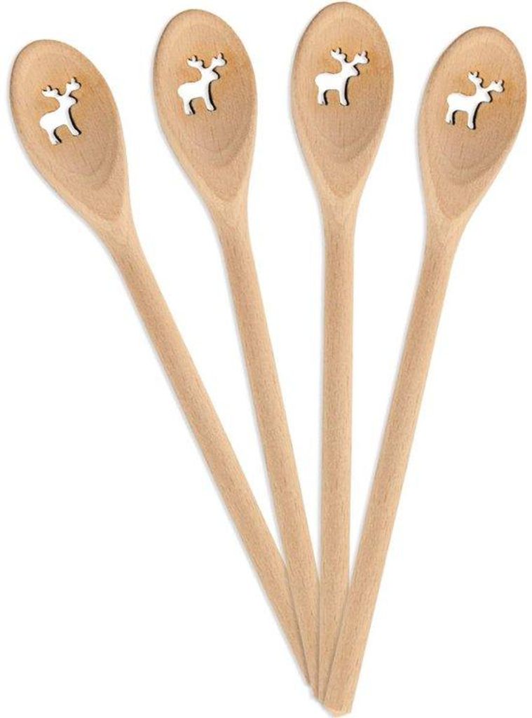 Mini-Gourmet-Lepels-Set aus Holz | Set mit 4 Holz-Gourmet-Löffeln "Rentier" | Holzmini-Löffel | Idealer Deko-Geschenk-Tipp für Weihnachten