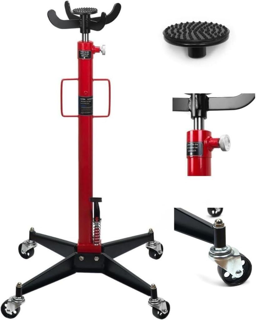 Verda Getriebeheber 600kg, Arbeitshöhe 118-198 cm, Motorheber mit 4 Lenkrollen und Fußpedal, Faulenzer Motorblock Hydraulik Heber SN0314