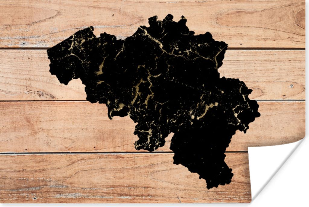 MuchoWow Poster Karte - Belgien - Holz 60x40 cm - Schlafzimmerdekoration