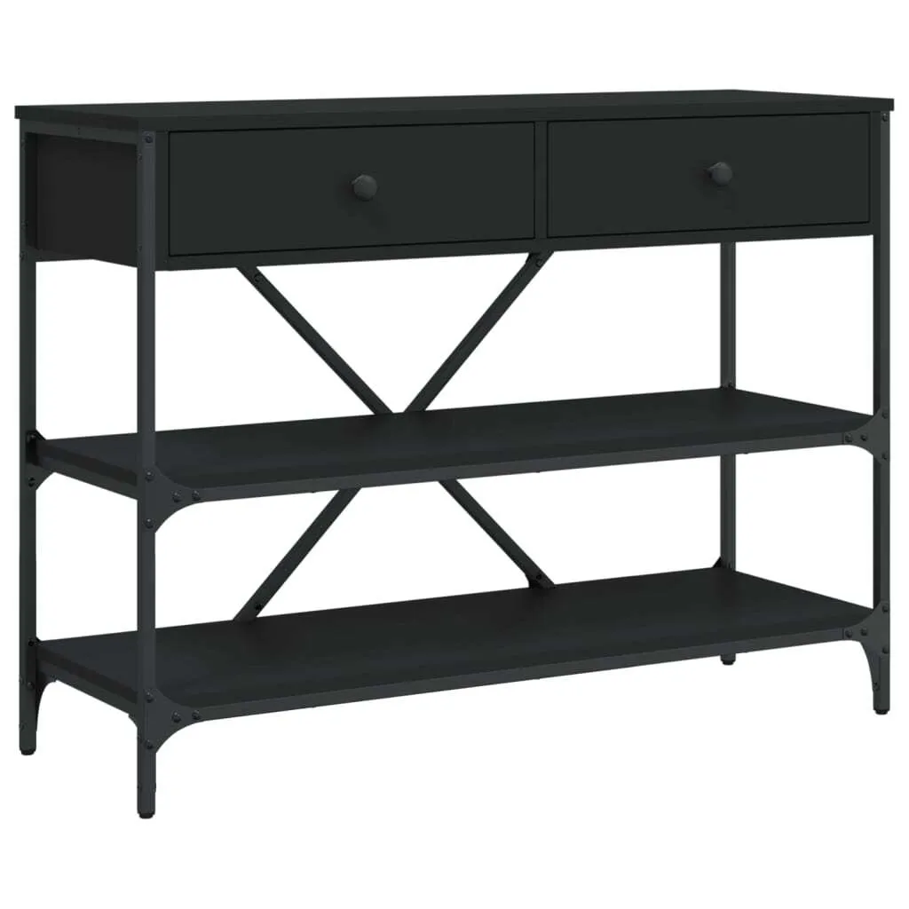 Consolle Nera 120cm: Tavolo Ingresso Legno con 3 Ripiani e Cassetti