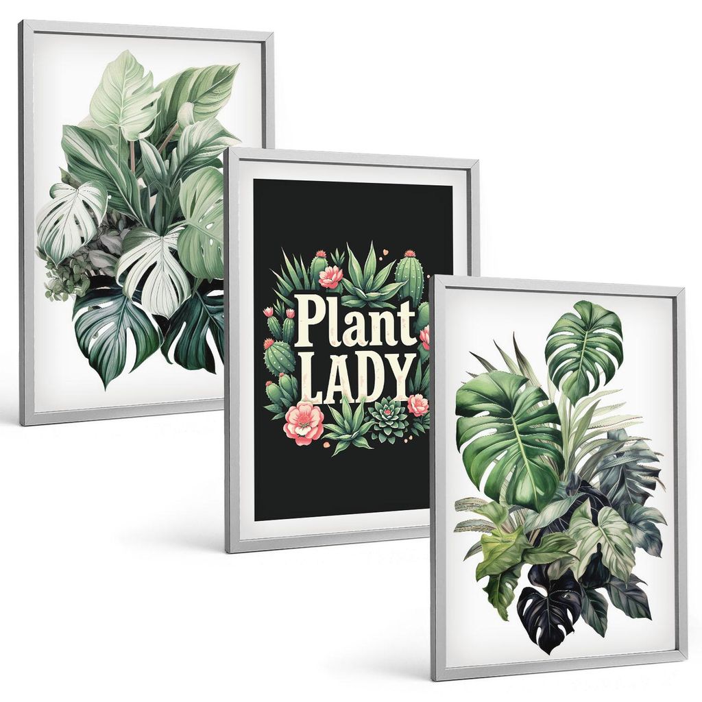 Bilder Set 3-teilig im silbergerahmten Rahmen – Wandbilder 3 Stück – gerahmte Poster für Wohnzimmer, Schlafzimmer und Flur – 40x60 cm – T...