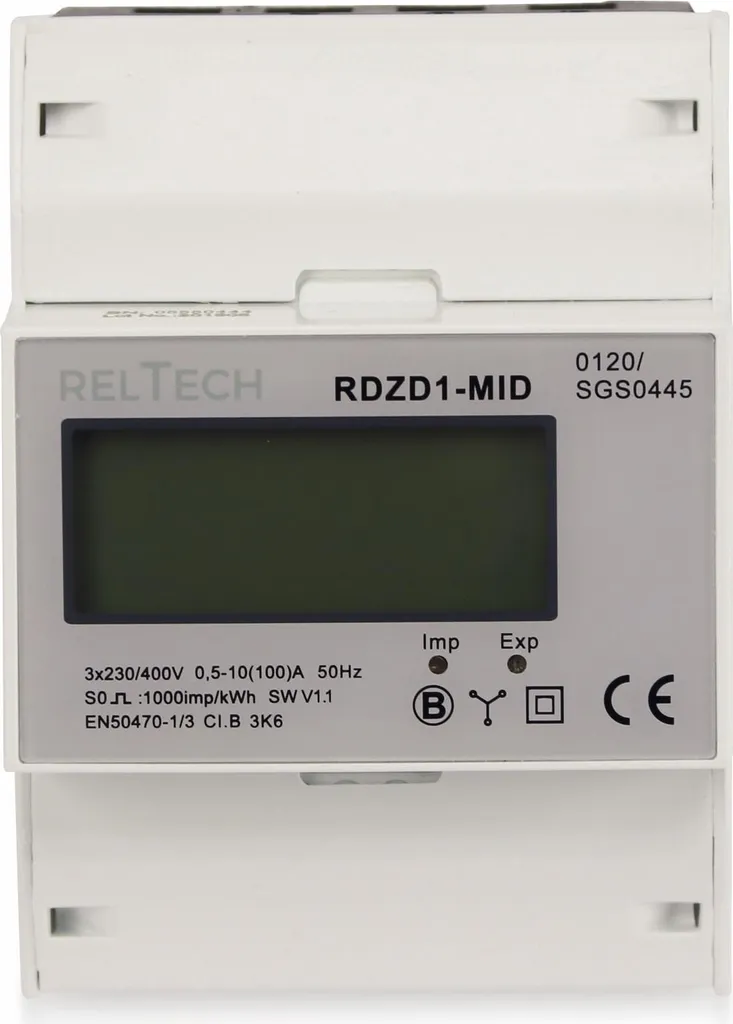 Compteur triphasé numérique Reltech 100A avec sortie S0 et certifié MID - 3