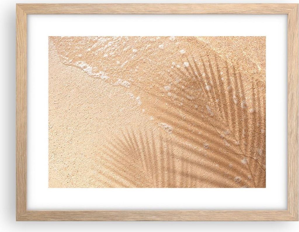 Gerahmtes Poster - Rahmen in heller Eiche - Sand Schatten Blätter - 40x30 cm - Wand Bild - Wanddeko - Wandbilder - Kunstposter - Wandposter - Bild...