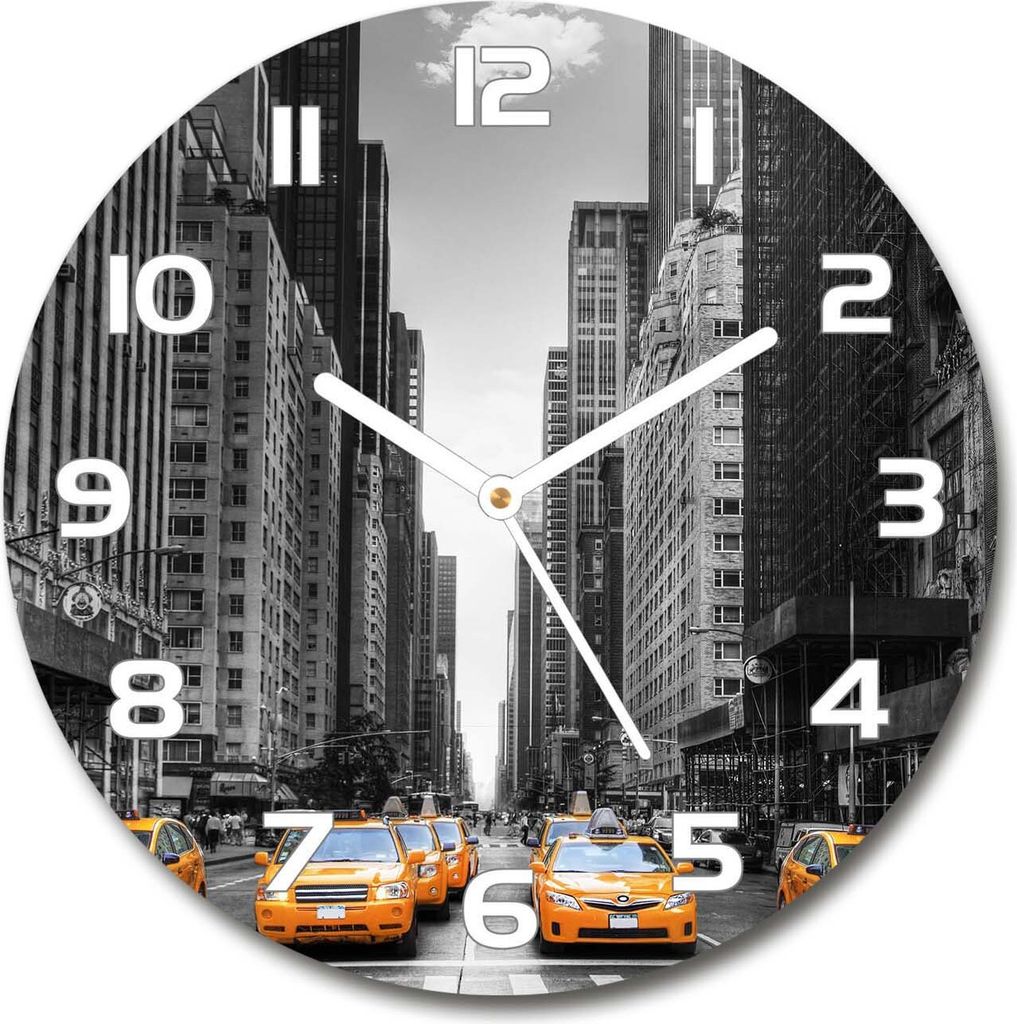 Wanduhr aus Glas 30fi Glasbild Glasuhr Gehärtetes Glas - weisse-zeiger - Taxis New York